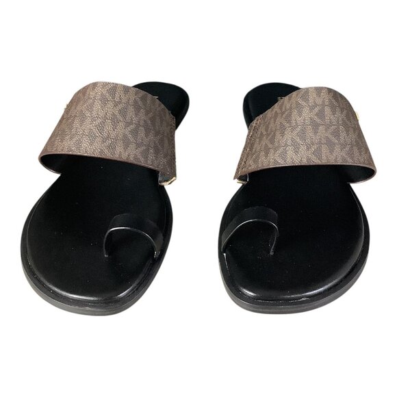 Michael Kors August Flat Sandals Women’s Slip On Size 8 M Brown and Black - Picture 1 of 9